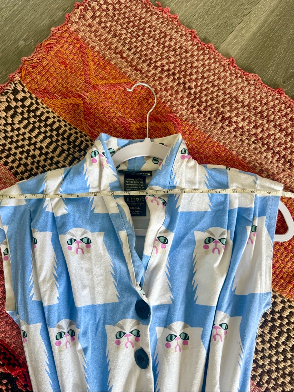 Nooworks Light Blue Cat Print Skinny Jumpsuit grumpy romper overalls - Picture 11 of 12
